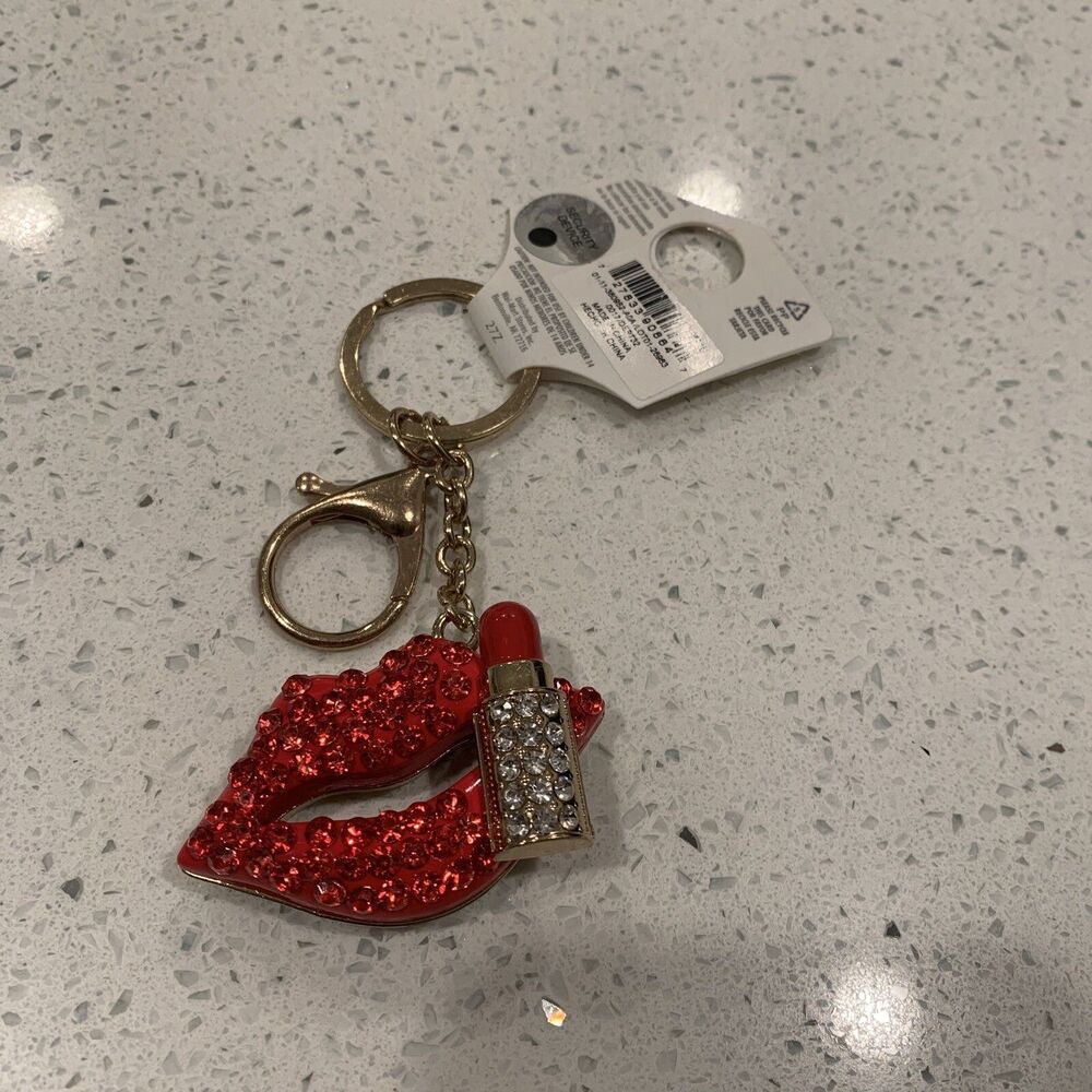 Rhinestone Cenario Bling Keychain, Crystal Lips Handbag Purse Charm, Car Bling